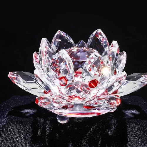 Miniatura 7 de Flor de loto de cristal brillante, 4 pulgadas, reflejo de loto de cristal transparente para Feng Shui, decoración del hogar, adornos o peso de papel