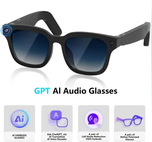 Miniatura 2 de Lentes inteligentes AI con GPT de chat, gafas de cámara de 8 MP con cámara y audio, gafas de traducción AI con 164 idiomas, Bluetooth con asistente