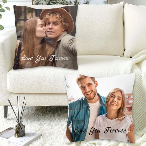 Miniatura 6 de Almohada de fotos personalizada de 16 x 16 pulgadas, funda de almohada personalizada de doble cara con texto de imagen, funda decorativa suave