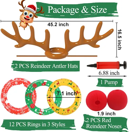 Miniatura 3 de Christmas Games Decorations, Inflatable Reindeer Antler Ring Toss Game, Stocking Stuffers for Men Women Kids Teens Adults, Christmas Party Games Fun