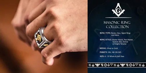 Miniatura 5 de US Jewels Anillo de plata de ley 925 de 0.315in de media ronda Masonic Master Mason