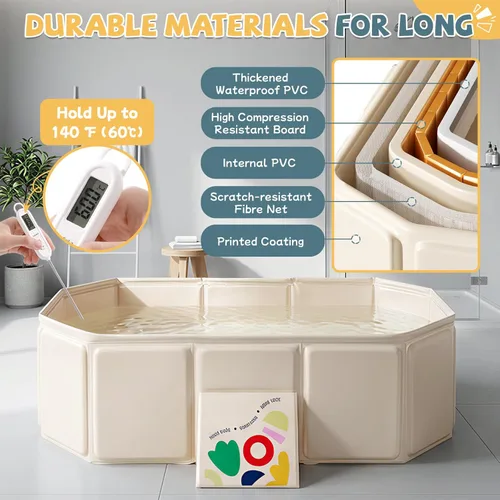 Miniatura 5 de Orzbow Bañera Plegable para Bebé, Bañera para Niños Pequeños con Base Antideslizante, Bañera Portátil para Niños Bebés de 12 Meses+ Viaje, Fácil