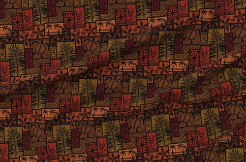Miniatura 4 de Spoonflower Tela - Negro polinesio hawaiano hawaiano Tiki Tropical Retro impreso en tela de gasa Fat Quarter - Costura Ropa de moda Vestidos