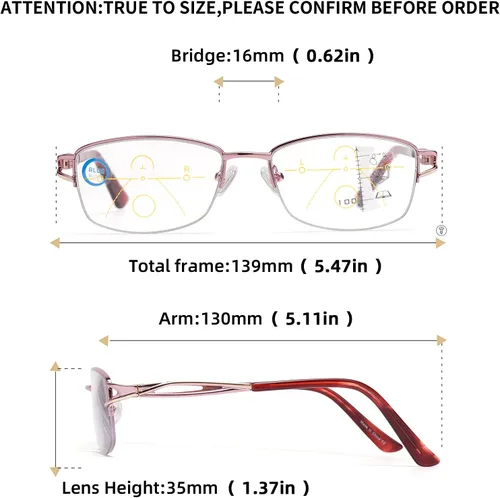 Miniatura 7 de LianSan Metal Zero Top - Gafas de lectura progresivas multienfoque para mujeres de media montura con bloqueo de luz azul, parte superior Rosa