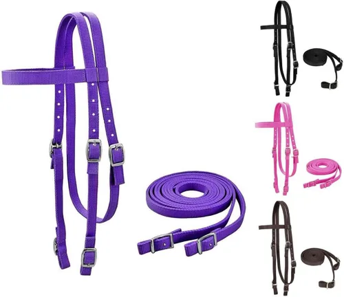 Miniatura 4 de Tahoe Tack Cabecera de nailon de doble capa lisa con riendas