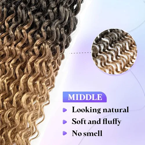 Miniatura 4 de Cabello de Ganchillo Goddess Locs de 14 Pulgadas 8 Paquetes Nuevos Faux Locs Suaves Trenzas de Ganchillo Ondas Profundas Extensiones de Cabello T27.
