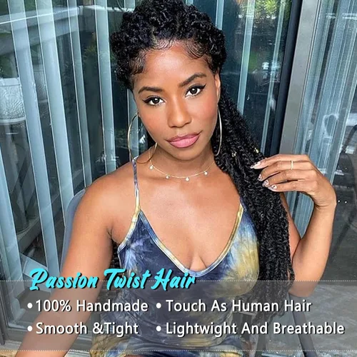 Miniatura 2 de Cabello de estilo Passion Twist – Cabello de ganchillo de 24 pulgadas para mujer, 8 paquetes de cabello rizado pretrenzado de ganchillo Passion 1b