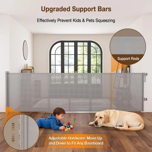 Miniatura 2 de Reinforced 120" Extra Wide Retractable Baby Gates for Stairs, Mesh Saftey Gate for Pets, 10 Foot Retractable Dog Gate, No Drilling, One-Hand