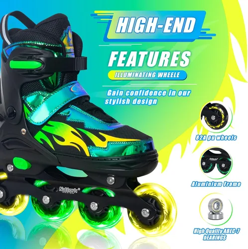 Miniatura 2 de Nattork Patines en línea ajustables para niños y adultos, para interiores y exteriores, con 8 ruedas iluminadas para niños y niñas de 4 a 16 años