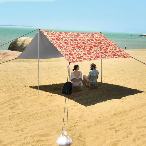 Miniatura 7 de Tienda de campaña de cabaña de playa con calabazas rojas y anaranjadas, UPF50+, ligera, grande, incluye pala de arena, sacos de arena, postes