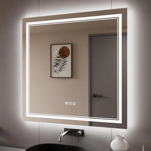 Miniatura 60 de Espejo de baño LED de 72 x 36 pulgadas, retroiluminado y frontal iluminado, espejo de tocador grande iluminado con luces, antiniebla, regulable