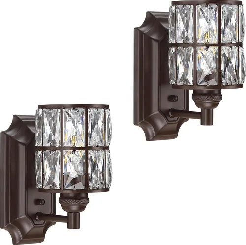 Miniatura 13 de Paquete de 2 lámparas de pared de cristal con acabado champán, lámpara de pared de estilo conciso moderno, pantalla de cristal poliédrico para baño