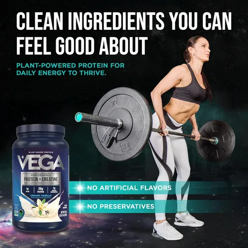 Miniatura 10 de Vega Protein + Creatina - 30 gramos de proteína a base de plantas, sabor a vainilla, 20 porciones, 3 gramos de creatina, 5 gramos de BCAA, vegano