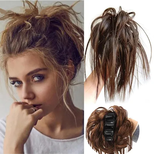 Miniatura 8 de Extensiones de cabello con clip de garra, recogido y despeinado, moño desordenado, sintético, ondulado, rizado, extensiones de cabello para cola