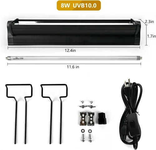 Miniatura 2 de T5 - Kit combinado de iluminación UVB para reptiles, lámpara de 8 W con bombillas Desert 10.0 T5 UVB, lámpara de calor para campana de terrario