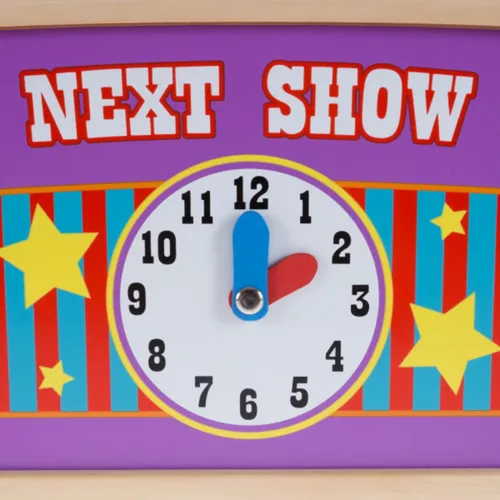Miniatura 6 de HEY! PLAY! Teatro de marionetas para niños, juguete de mesa de madera de 30 x 26 pulgadas con cortinas, pizarra y reloj para inspirar imaginación