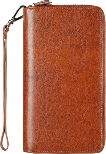 Miniatura 21 de Lavemi Pequeña cartera compacta para mujer, con bloqueo RFID, de piel auténtica, plegable, con ventanas de identificación