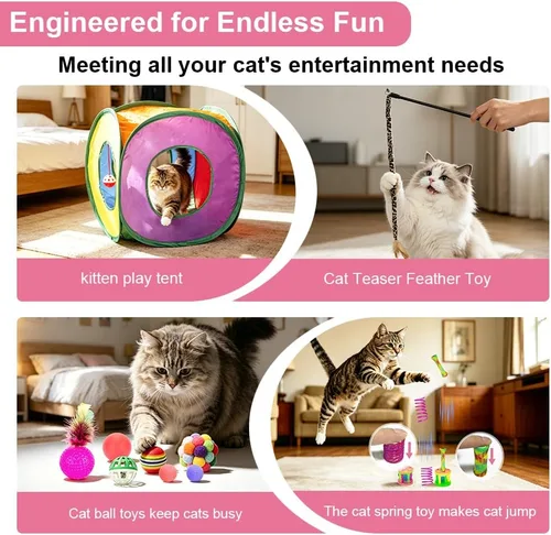 Miniatura 5 de Retro Shaw Paquete de juguetes para gatos, 33 unidades, juguetes interactivos para gatitos de interior, gatos, túnel de juego plegable para gatitos