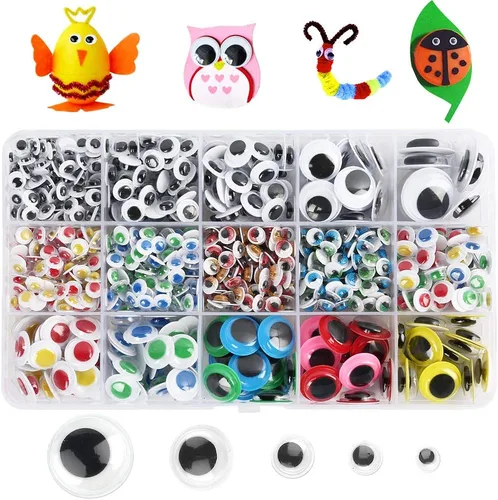 LotFancy Wiggle Googly Eyes - 1100 unidades de ojos de Google para manualidades, autoadhesivos, varios tamaños (0.236 in, 0.315 in, 0.394 in, 0.472