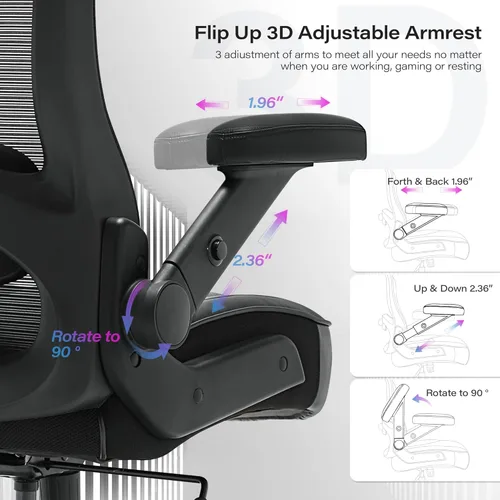 Miniatura 5 de Silla de oficina grande y alta, 600 libras con brazos abatibles 3D, reposacabezas ajustables, ruedas grandes resistentes, silla de escritorio Brazo