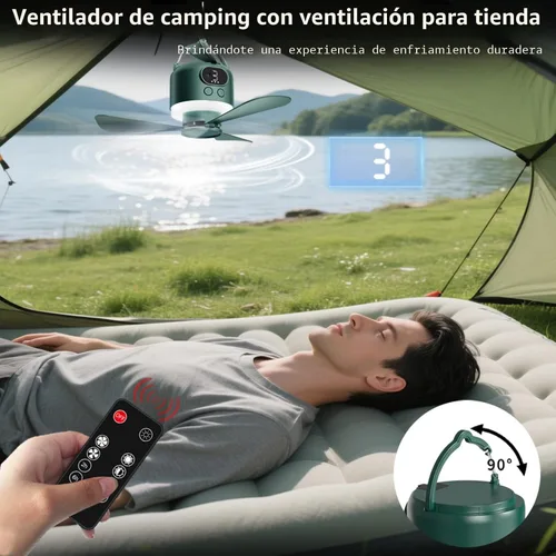 Miniatura 3 de Ventilador de techo inalámbrico portátil con control remoto, diseño de 3 aspas, batería de 10040 mAh operado por pilas, ventilador colgante