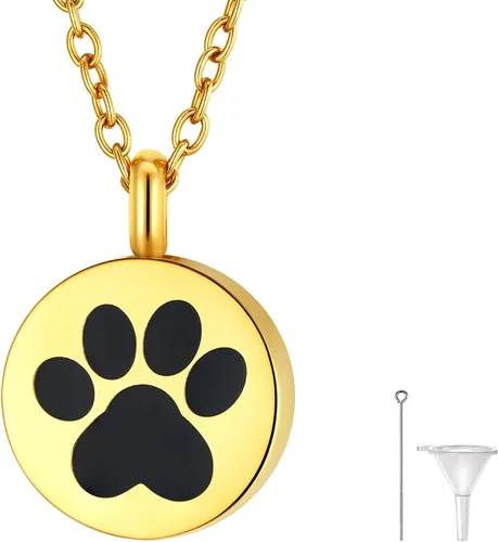 Miniatura 37 de FindChic Collares personalizados con urna para cenizas, barra vertical, gato, luna, reloj de arena, garra de perro, acero inoxidable, chapado en oro