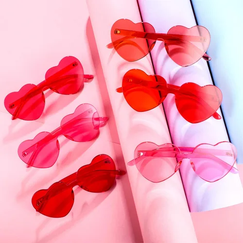 Miniatura 4 de Frienda 6 lentes de sol con forma de corazón rosa para fiestas y cosplay