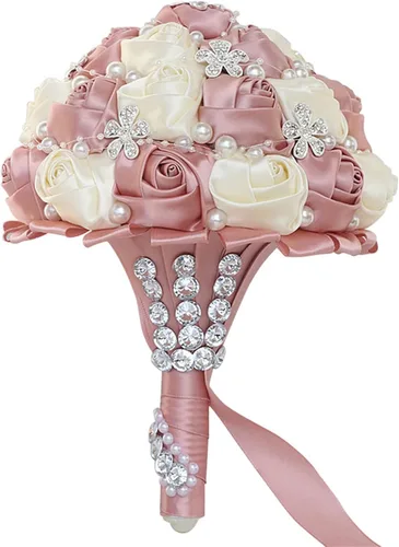 Miniatura 9 de XINNI Ramo de boda negro para novia, dama de honor, satén con diamantes de imitación y perlas para boda, fiesta de quinceañera, negro y marfil