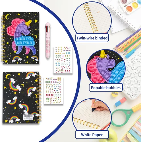Miniatura 3 de windrio Cuaderno de burbujas para niños, cuaderno de burbujas para niñas, cuaderno de espiral para niños, diario de 8.1 x 5.7 pulgadas con 8