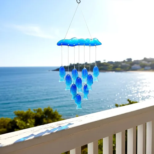 Campanillas de viento de pez de cristal marino para exteriores, campanillas de viento únicas para exteriores, patio, playa, decoración de jardín,