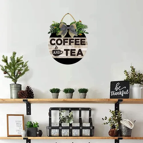 Miniatura 6 de KPSheng Letrero de café y té, decoración de pared de barra de café de 11 pulgadas, letreros de madera de café para decoración del hogar, arte