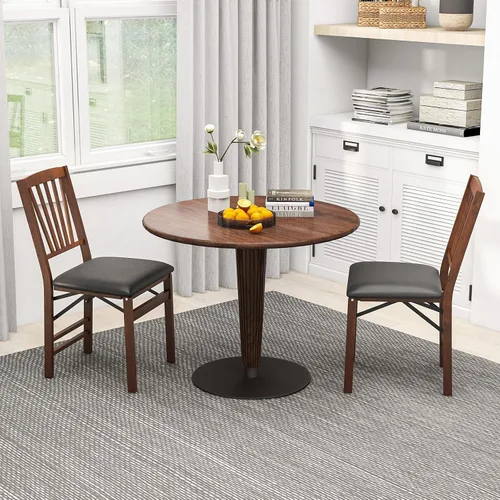 Miniatura 8 de TANGZON Folding Chairs 2/4 Pieces Rubber Wood Padded Dining Chairs with PVC Leather Exterior and Backrest for Home Kitchen Office Upholstered Guests