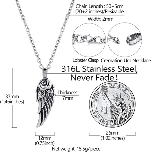 Miniatura 5 de Richsteel - Collar de urna de acero inoxidable, chapado en oro de 18 quilates, para cenizas humanas, resistente al agua, diferentes diseños