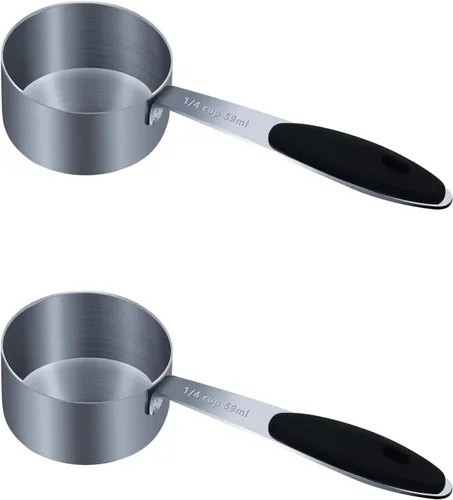 Miniatura 18 de LEIFENY 1 taza medidora individual de 3/4 tazas (6.0 fl oz, 6 onzas) con agarre de silicona negra, cucharada individual de acero inoxidable