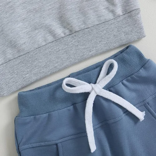 Miniatura 5 de BeQeuewll Ropa para bebé niño de otoño e invierno, 2 piezas, bloque de color, sudadera y pantalones con cuello redondo