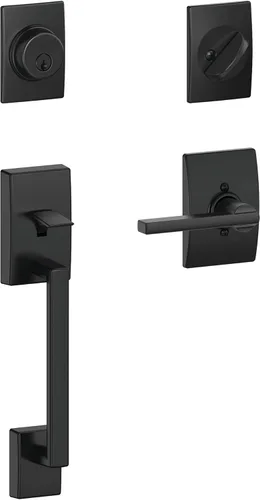 Schlage F60 CEN 622 LAT CEN Century - Juego de manijas de entrada delantera con palanca Latitude, acero aleado, cerrojo con llave de 1 lado, negro
