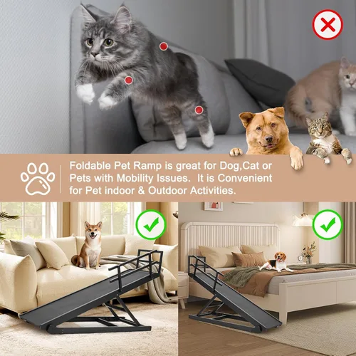 Miniatura 6 de SLSY Rampa para perros para cama, sofá y SUV, rampa plegable ajustable mejorada para mascotas con alfombrilla de goma antideslizante, 45.2 pulgadas