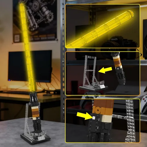 Miniatura 2 de Mould King 10238 - Juego de construcción de espada ligera, escala 1:1, kit de modelo de sable luminoso con iluminación LED recargable y soporte