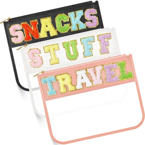 Miniatura 9 de Patelai 3 bolsas de felpilla con cremallera para viajes, bolsas transparentes para aperitivos, bolsa impermeable para cosméticos, bolsa de nailon
