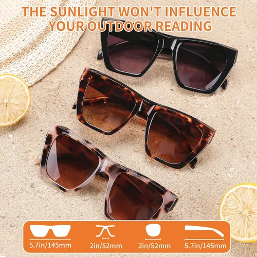 Miniatura 5 de LADEESSE Paquete de 3 lentes de sol bifocales para mujer, lentes de lectura de sol de gran tamaño con ojo de gato, estilo vintage, para exteriores