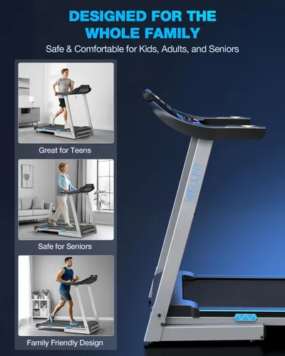 Miniatura 3 de WELLFIT - Caminadora plegable con inclinación automática - Alfombrilla de caminar de escritorio con inclinación del 10%, barra de agarre, capacidad