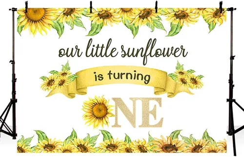 Miniatura 3 de Telón de fondo de feliz cumpleaños de 7 x 5 pies para bebé, niño y niña, con texto en inglés "Our Little Sunflower is Turning One", fondo blanco