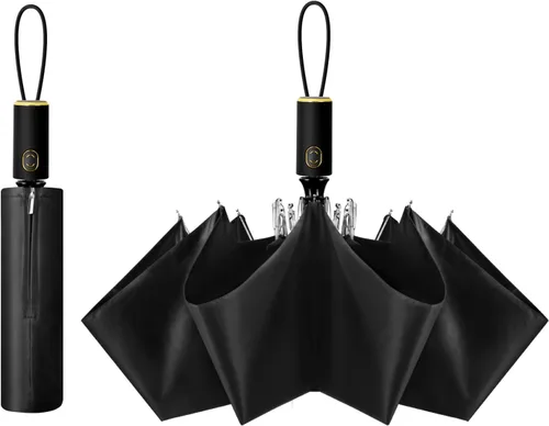 Miniatura 32 de Cuby Paraguas UV compacto plegable paraguas ligero portátil manual paraguas de viaje para resistente a la lluvia y 99% de protección UV con Negro