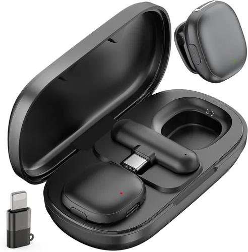 NPTCL Micrófono Lavalier inalámbrico para iPhone 17/16/15 - Mini micrófono con cancelación de ruido Ai USB C Clip en el micrófono de solapa con