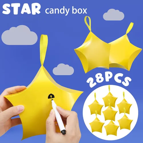 Miniatura 4 de 28 cajas de dulces en forma de estrella, cajas de dulces de regreso a la escuela, regalo para el primer día de escuela, con cintas colgantes