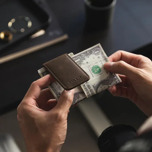 Miniatura 6 de VULKIT Clip magnético de cuero para dinero, diseño minimalista con capacidad para hasta 15 efectivos