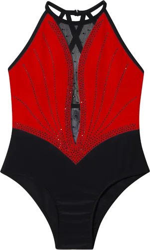 Miniatura 3 de Kids Girls' Rhinestone Contemporary Ballet Dance Leotard Mesh Splice Gymnastics Bodysuit Stage Performance