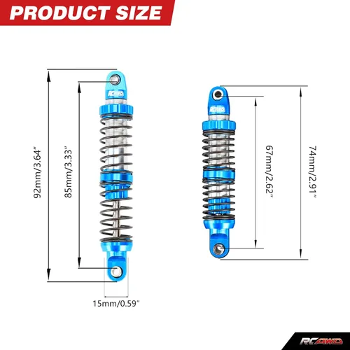 Miniatura 2 de RCAWD Amortiguadores de 80 mm 7075 Universales para actualizaciones de rastreador RC 1/10, amortiguadores RC con resorte para SCX10 I II III Pro Azul
