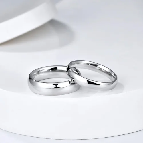 Miniatura 2 de KAMASATO Anillos de acero inoxidable de 0.157 in y 0.236 in para mujeres y hombres, cúpula llana de alto pulido, plataoro, alianza de boda