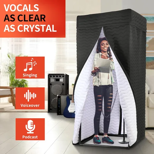 Miniatura 4 de Cabina vocal portátil para estudio en casa, cabina de grabación sin eco para voz en off, podcast y canto, aislamiento de reverberación de 360°